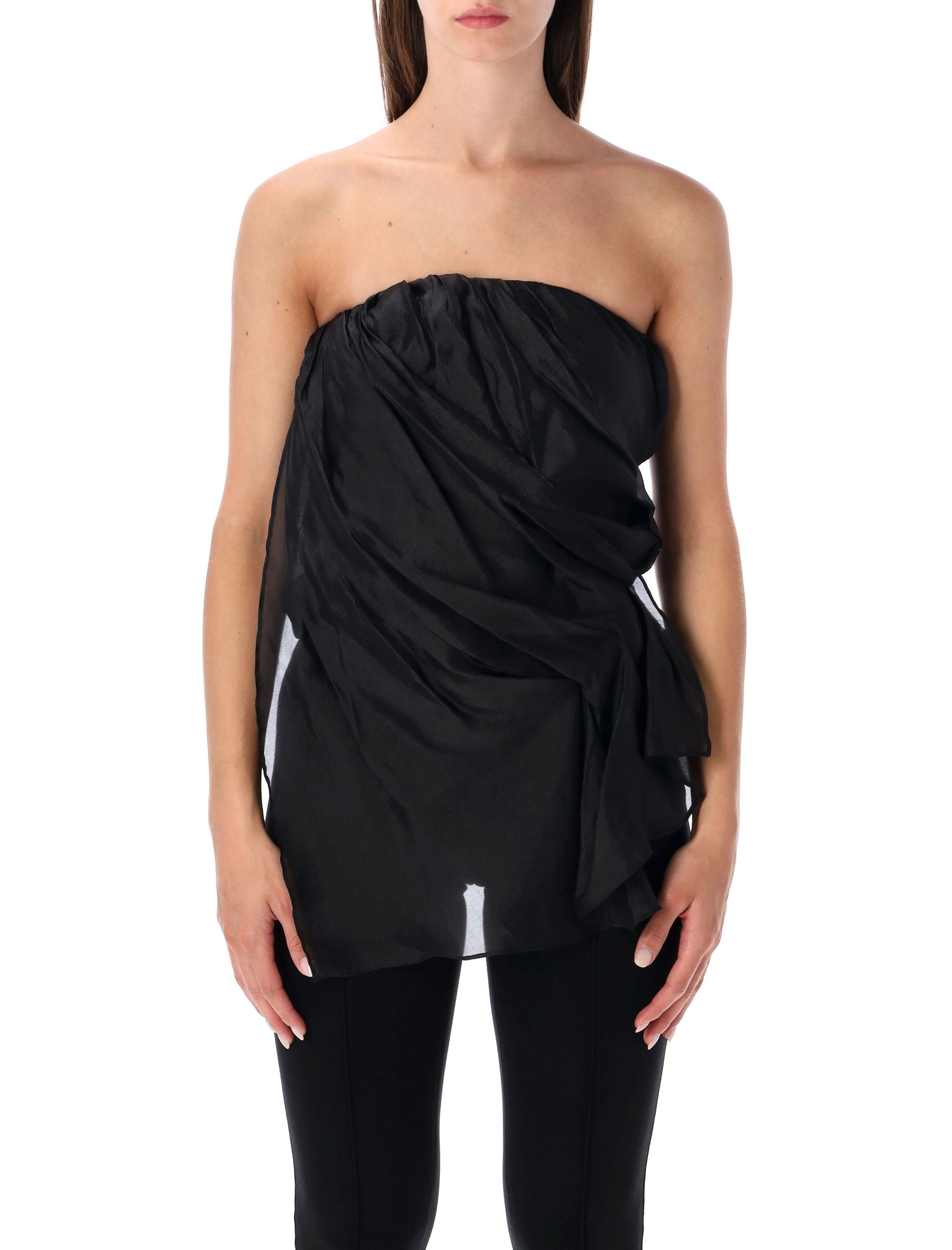 Black Gilian Draped Bustier Top Viscose