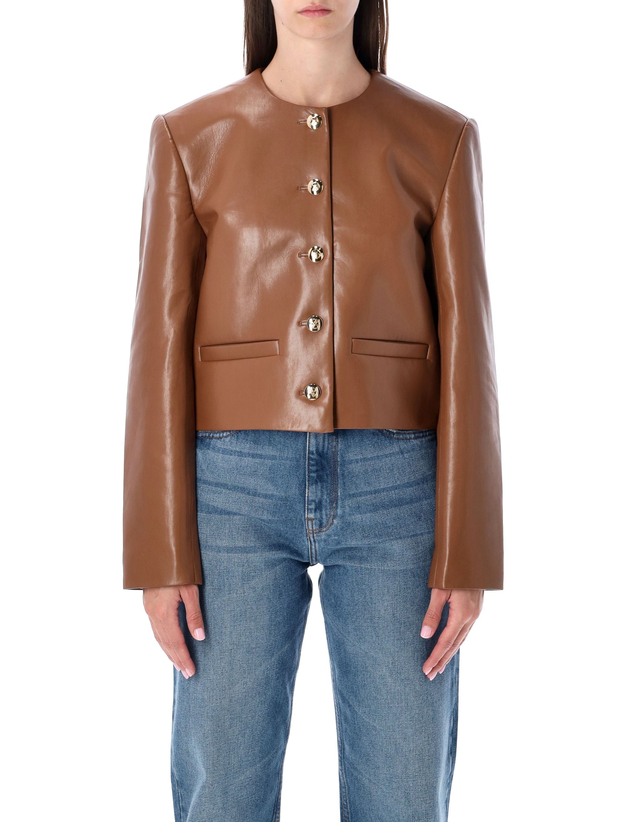 Anine Bing Cropped Leather Jacket Cognac Brown