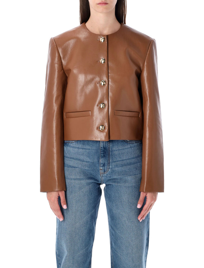 Anine Bing Cropped Leather Jacket Cognac Brown