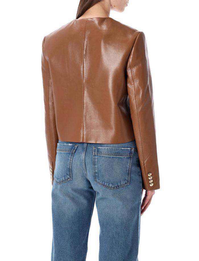 Anine Bing Cropped Leather Jacket Cognac Brown