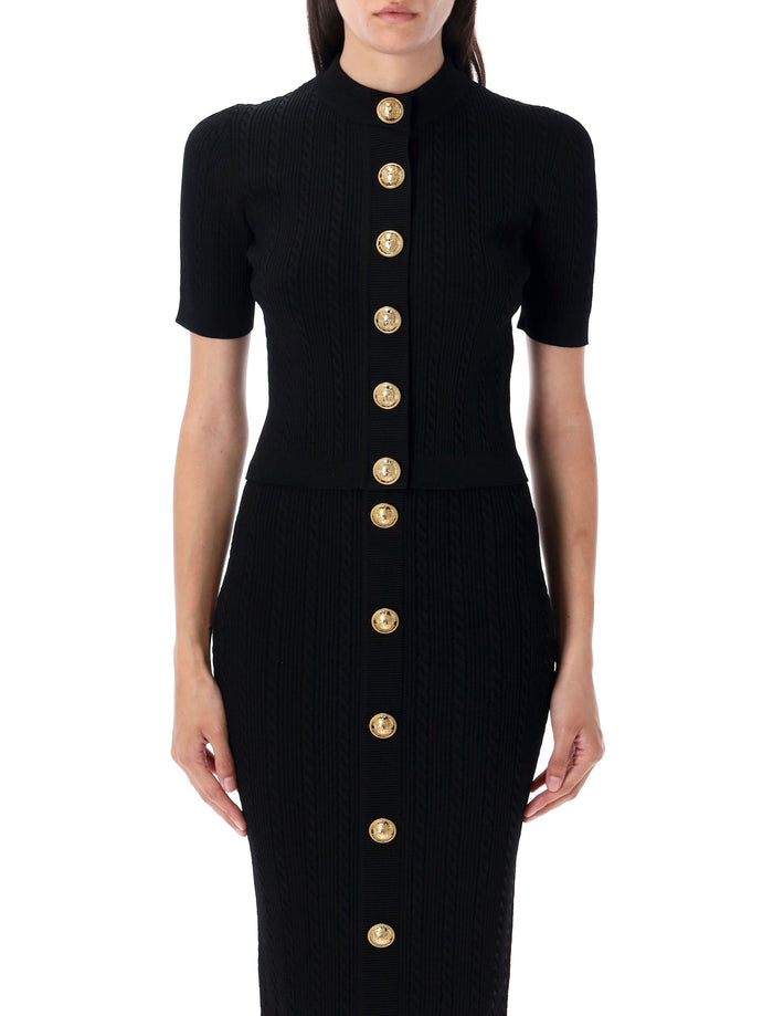 Ribbed and cable-knit cardigan Noir Viscose