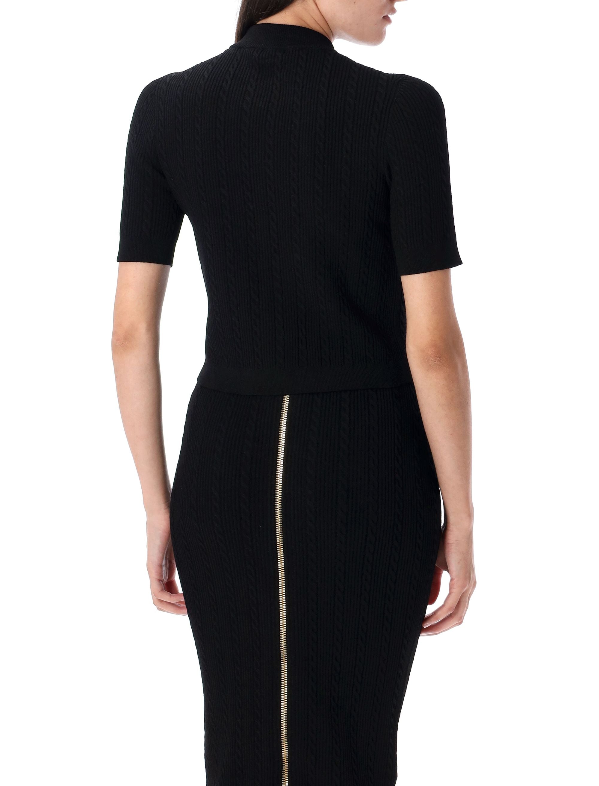 Ribbed and cable-knit cardigan Noir Viscose