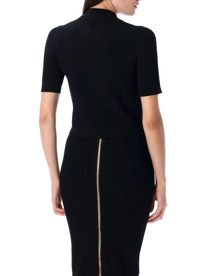 Ribbed and cable-knit cardigan Noir Viscose