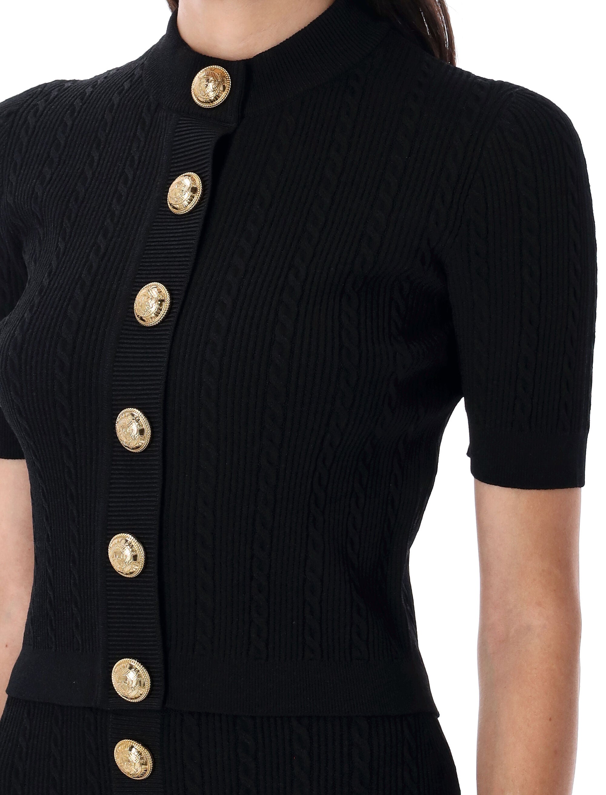 Ribbed and cable-knit cardigan Noir Viscose