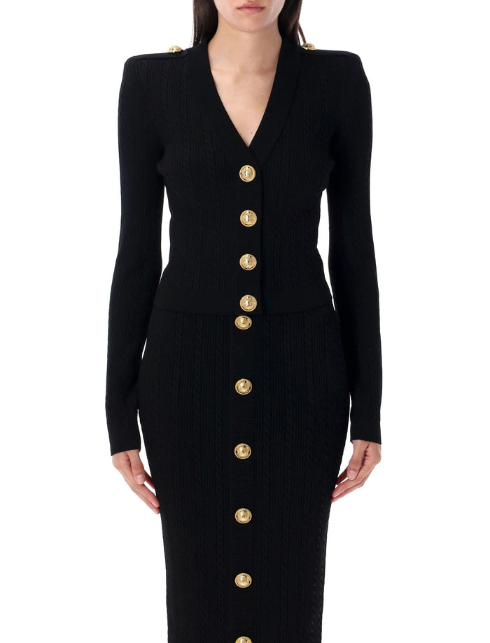 Long sleeves ribbed and cable-knit cardigan Black Viscose