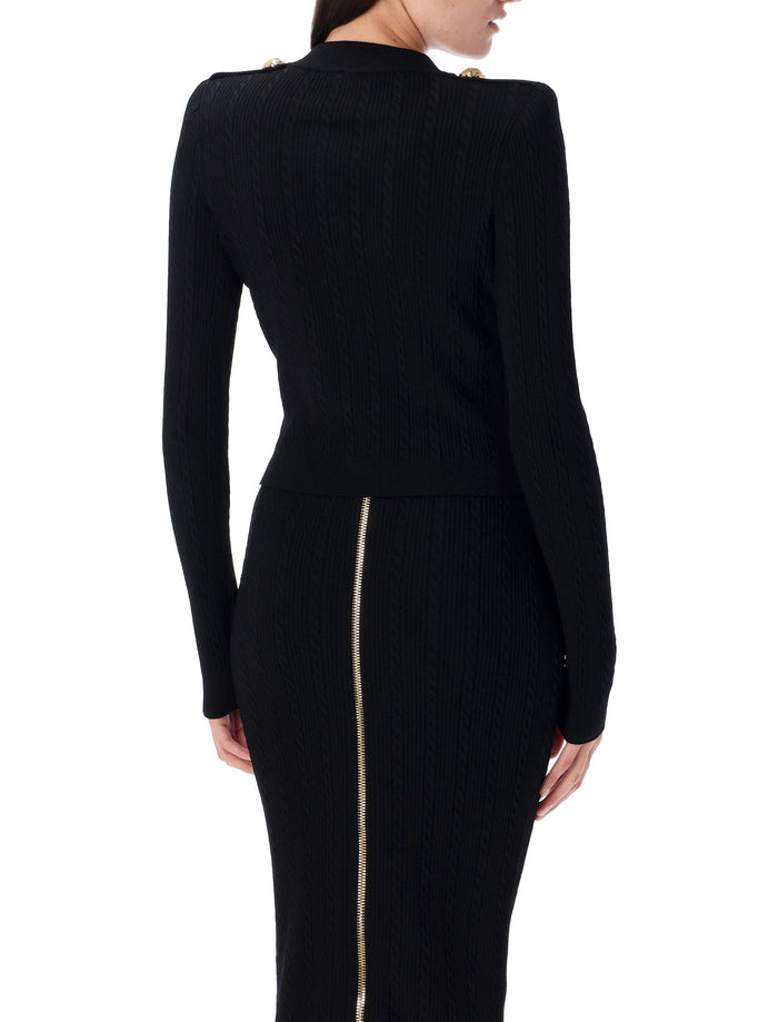 Long sleeves ribbed and cable-knit cardigan Black Viscose
