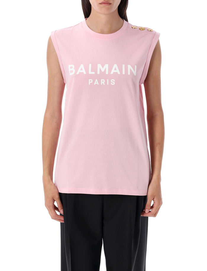 Balmain Paris tank top Rose Cotton Tshirt