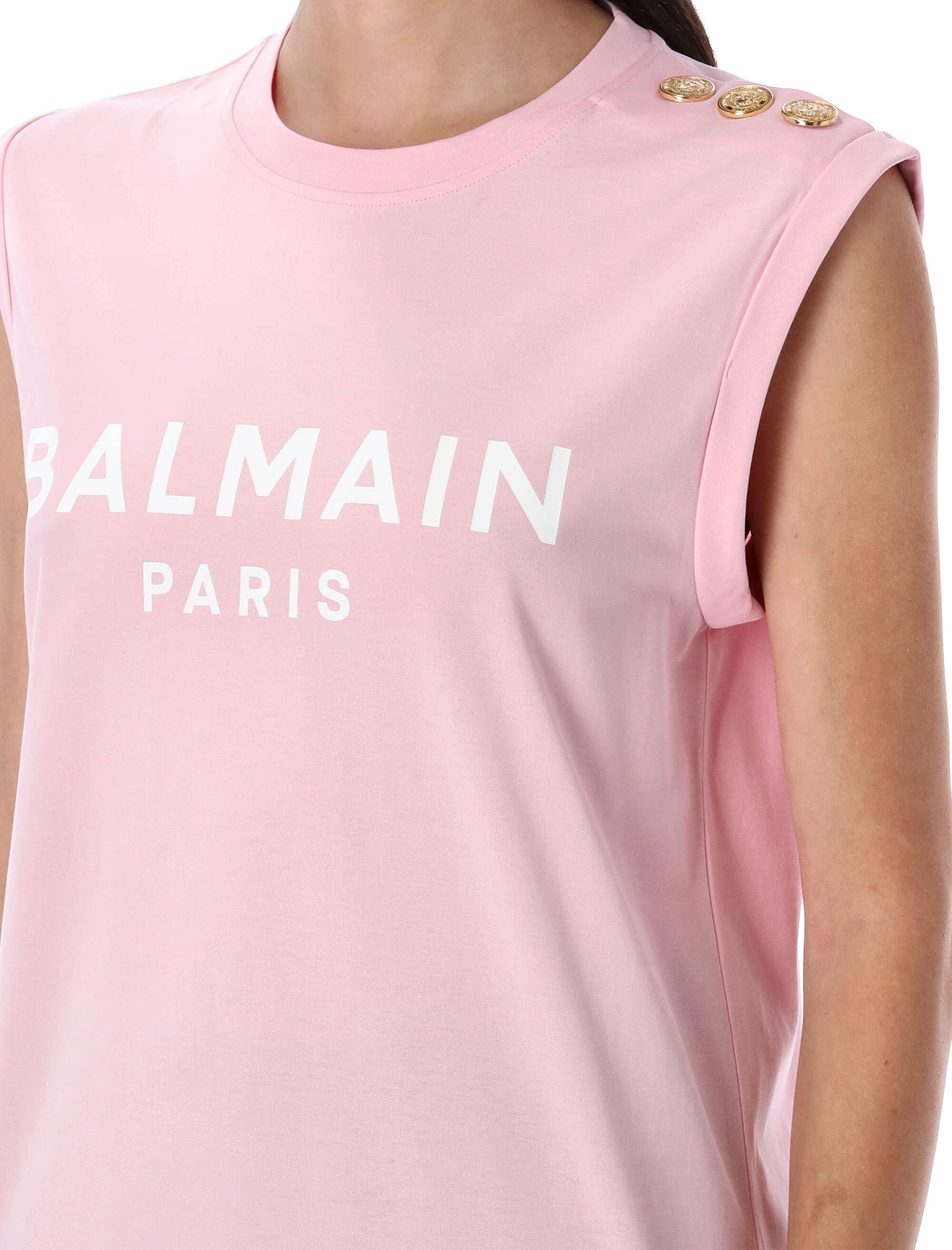 Balmain Paris tank top Rose Cotton Tshirt