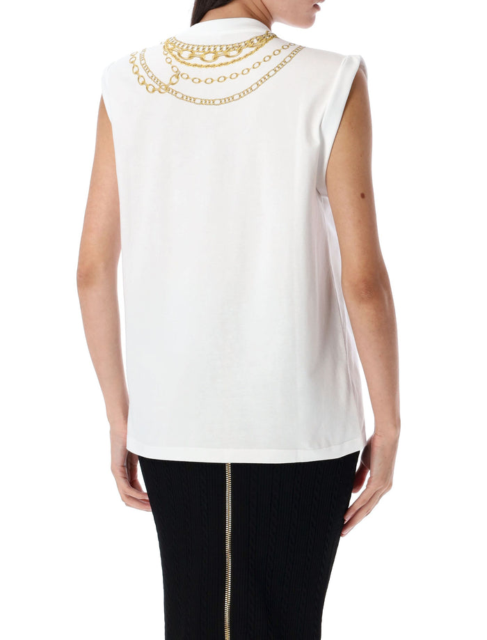 Trompe-lœil Collier print vest top White Gold Cotton Tshirt