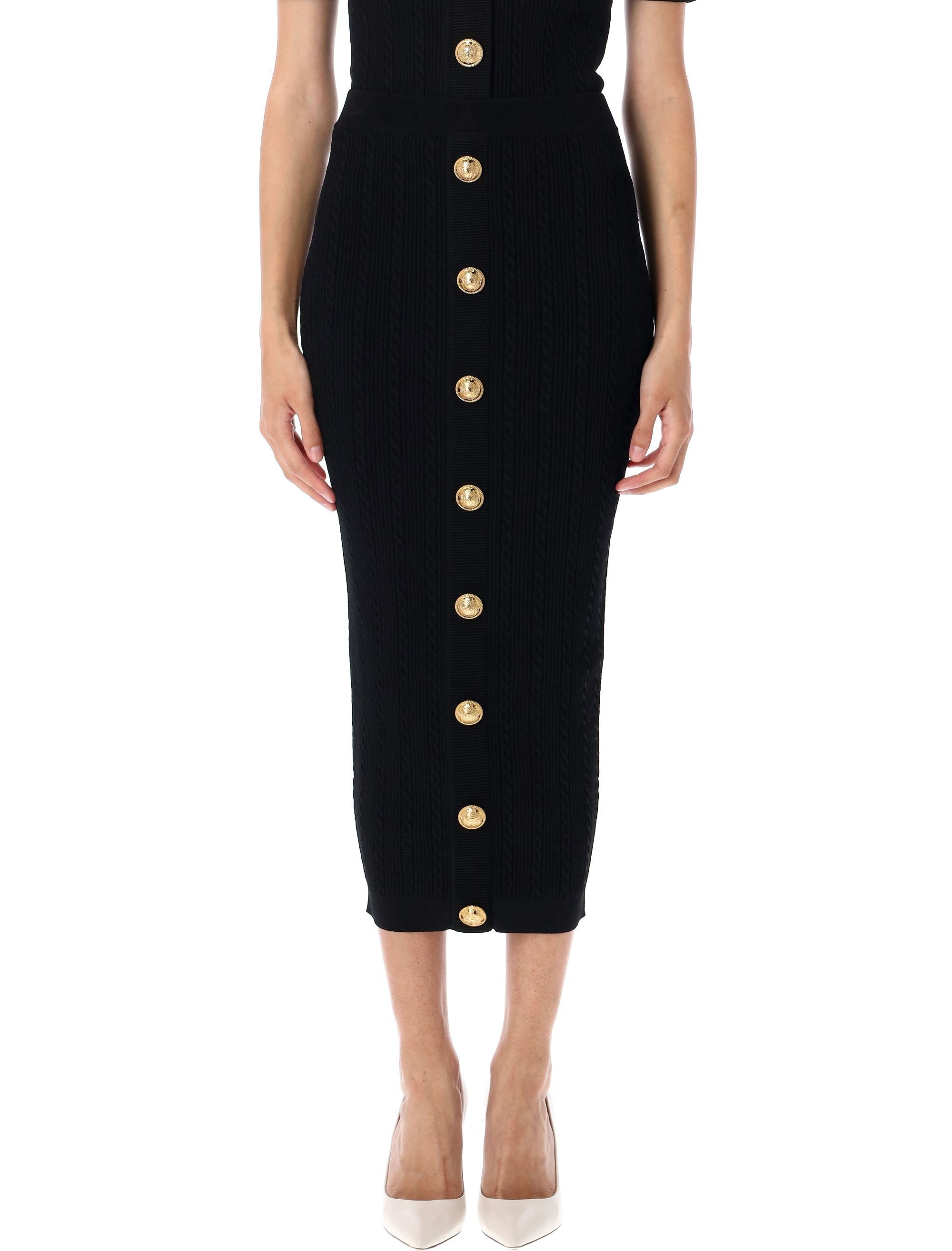 Ribbed and cable-knit midi skirt Black Viscose