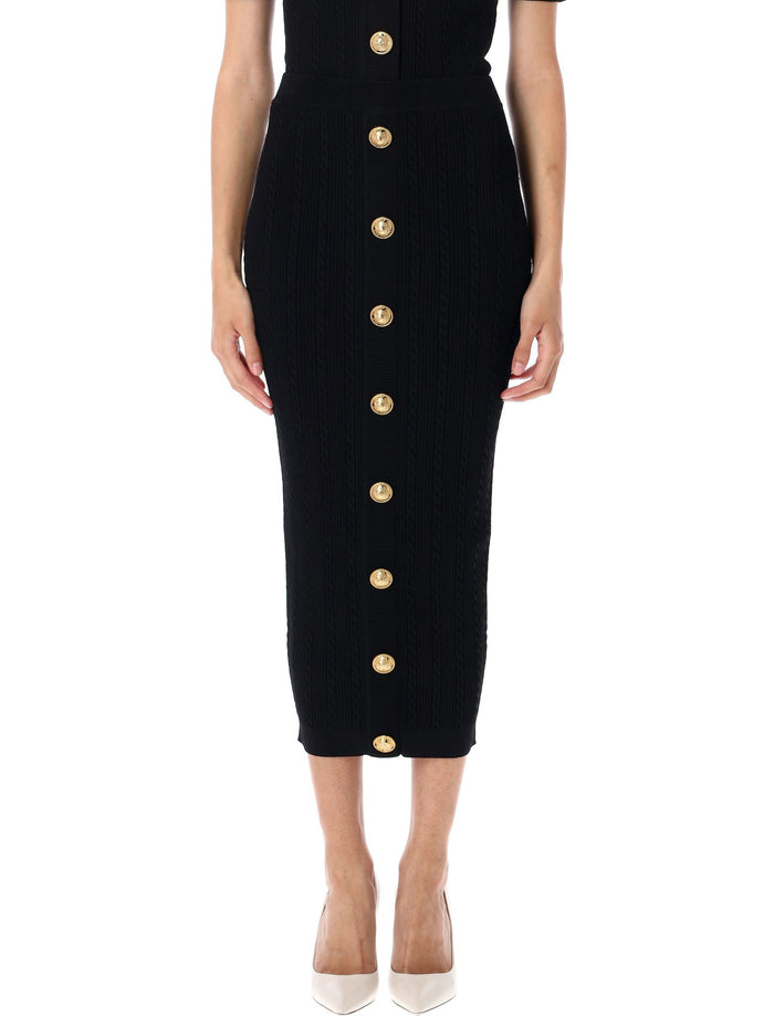 Ribbed and cable-knit midi skirt Black Viscose