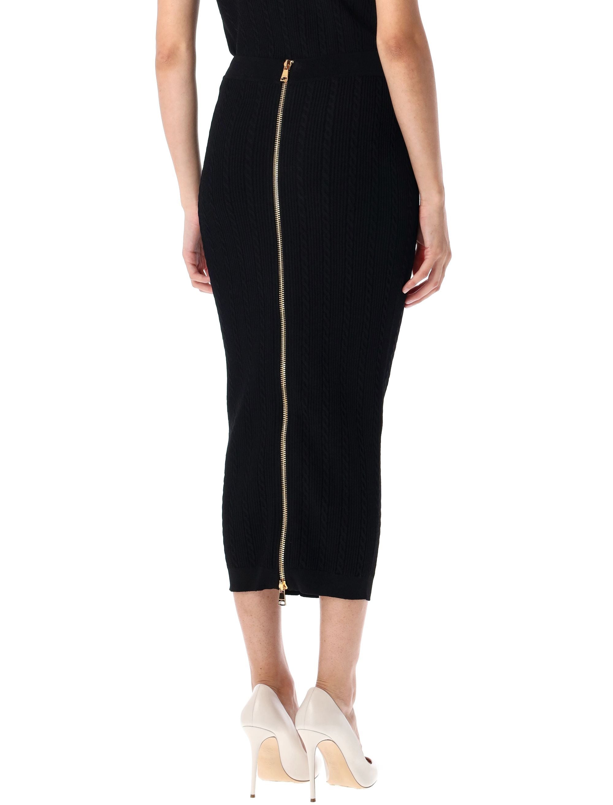 Ribbed and cable-knit midi skirt Black Viscose