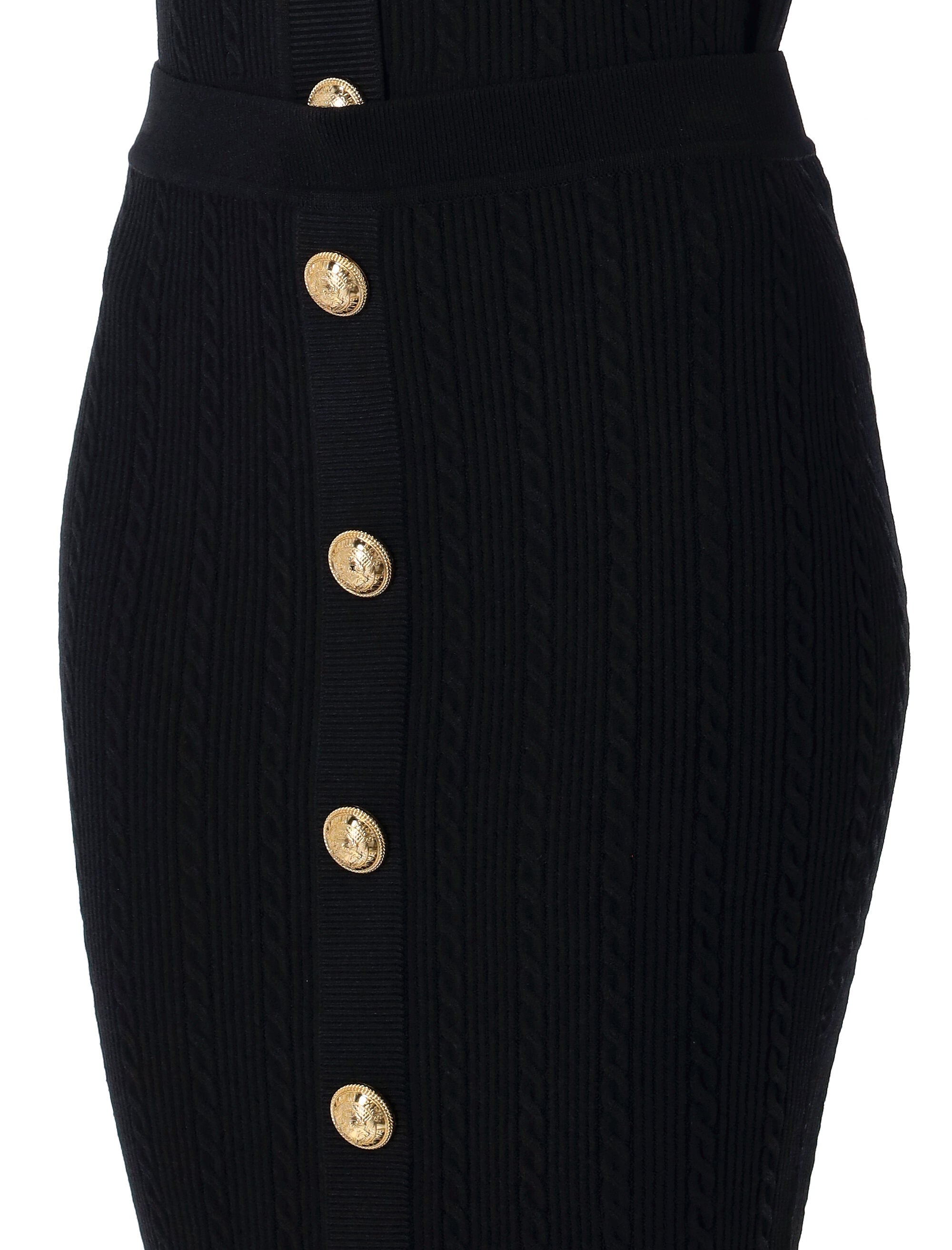 Ribbed and cable-knit midi skirt Black Viscose