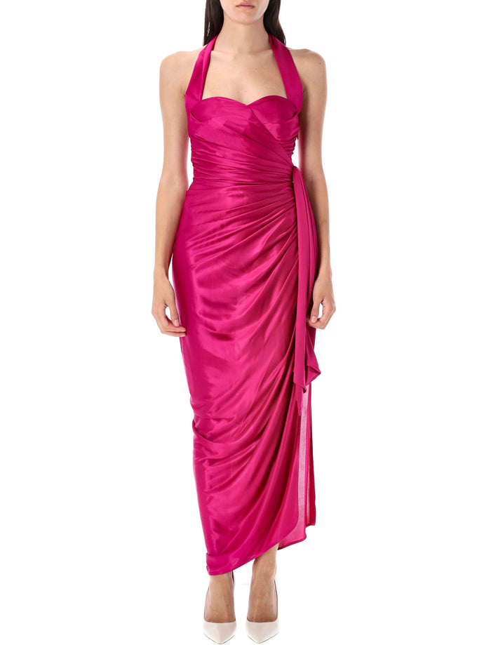 Flowing draped long dress Rose Metalise Viscose