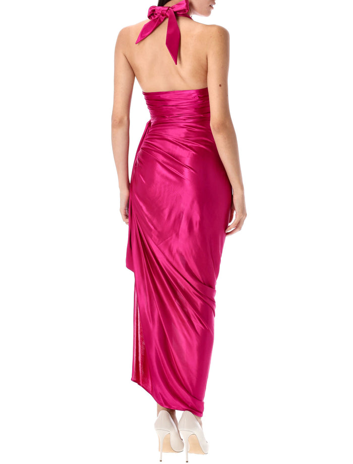 Flowing draped long dress Rose Metalise Viscose