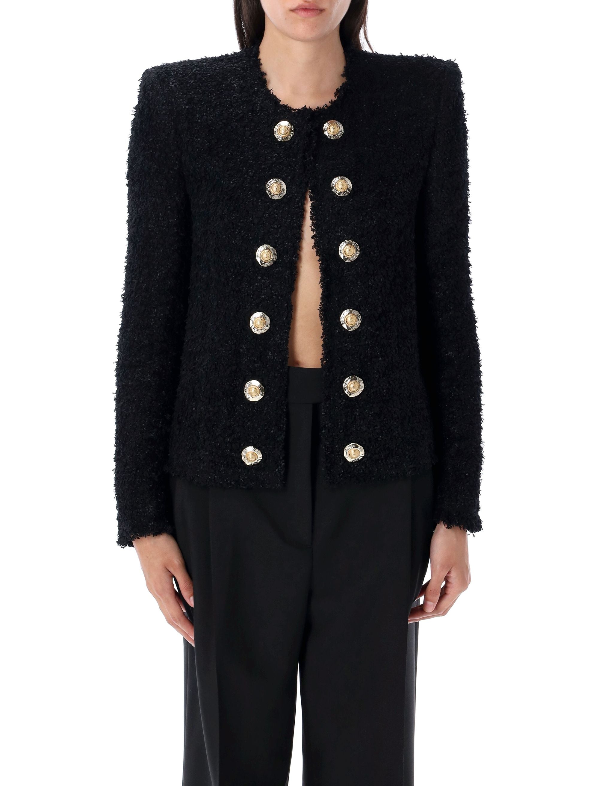 Edge-to-edge silky tweed jacket Black Polyamide