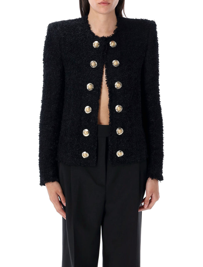Edge-to-edge silky tweed jacket Black Polyamide