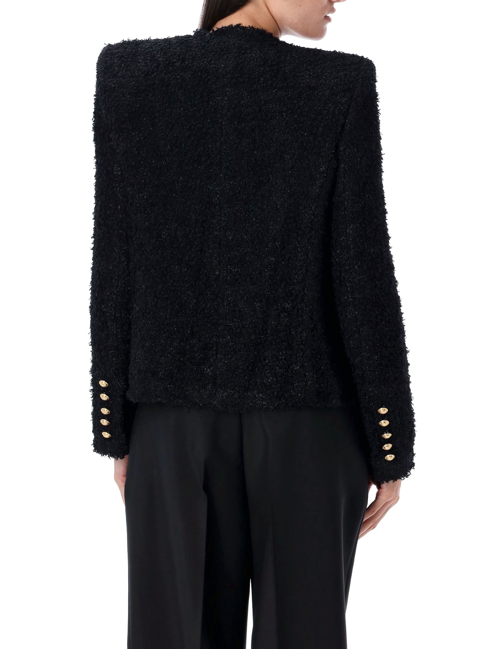 Edge-to-edge silky tweed jacket Black Polyamide