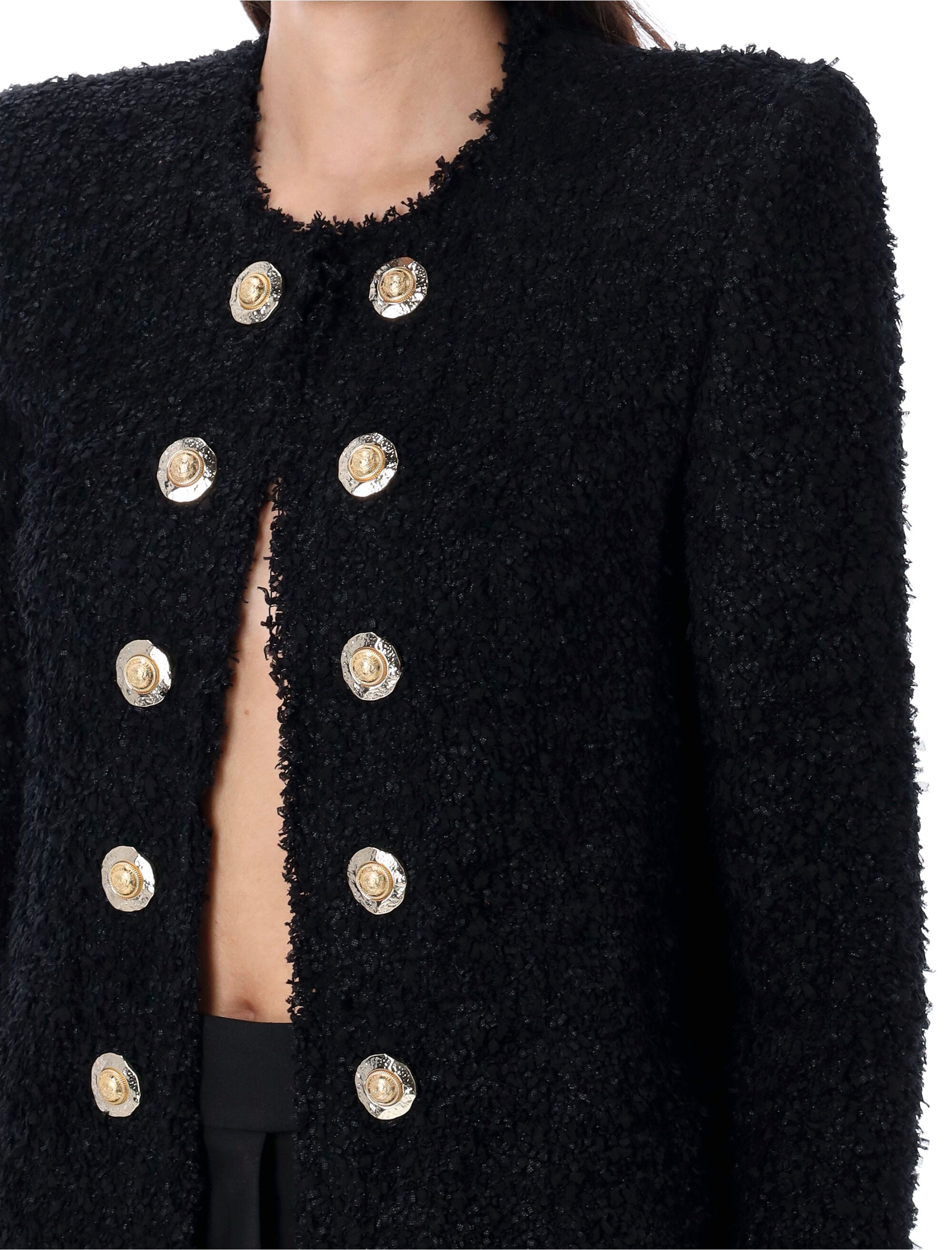 Edge-to-edge silky tweed jacket Black Polyamide