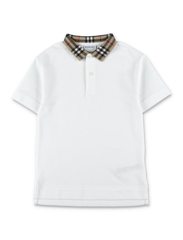 Kid - Burberry Cotton Polo with Check Collar White T-shirt