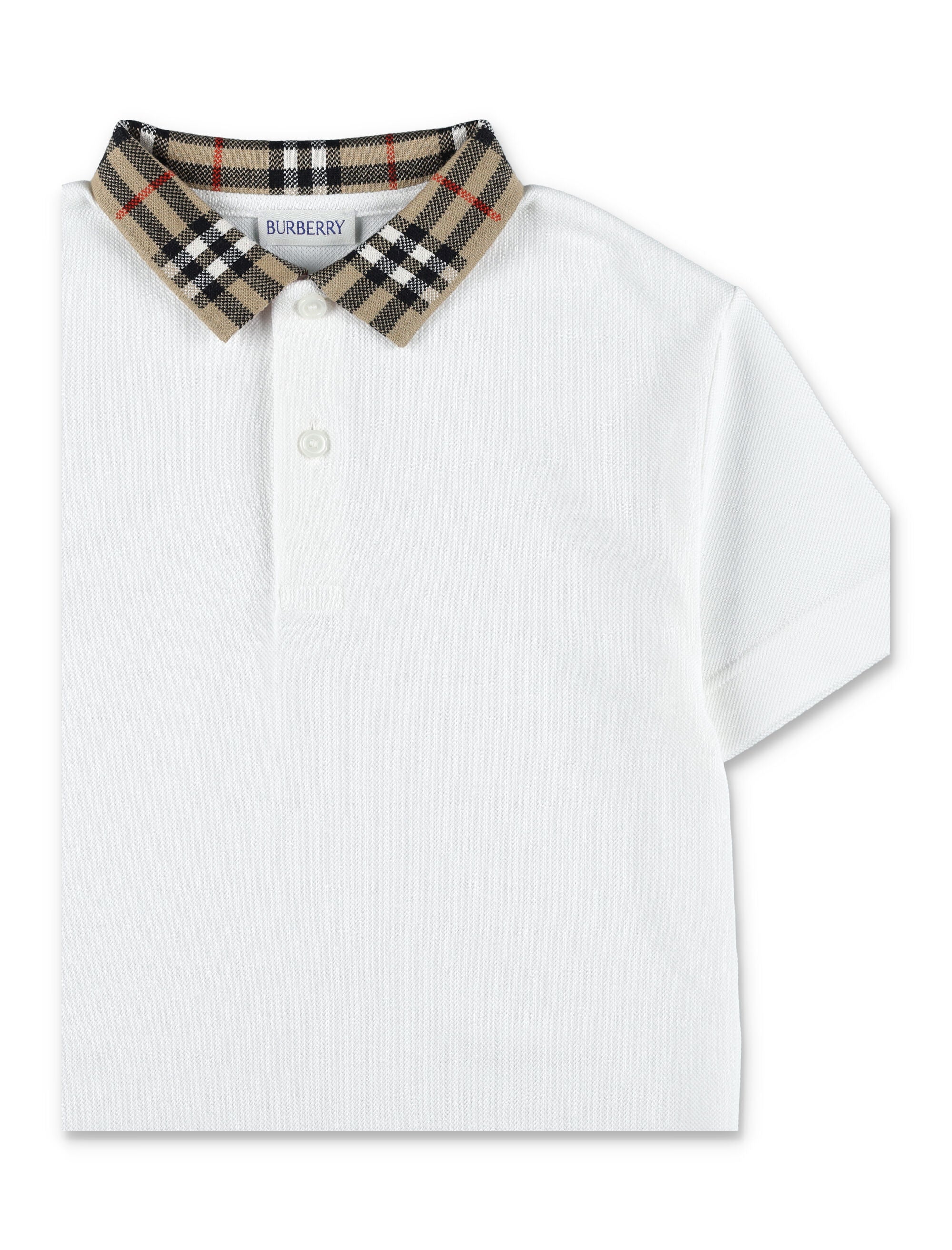 Kid - Burberry Cotton Polo with Check Collar White T-shirt