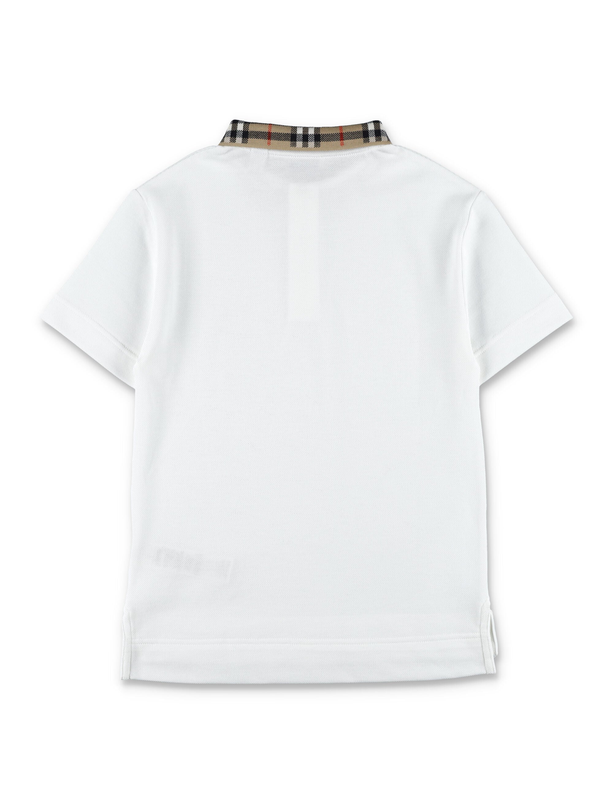 Kid - Burberry Cotton Polo with Check Collar White T-shirt