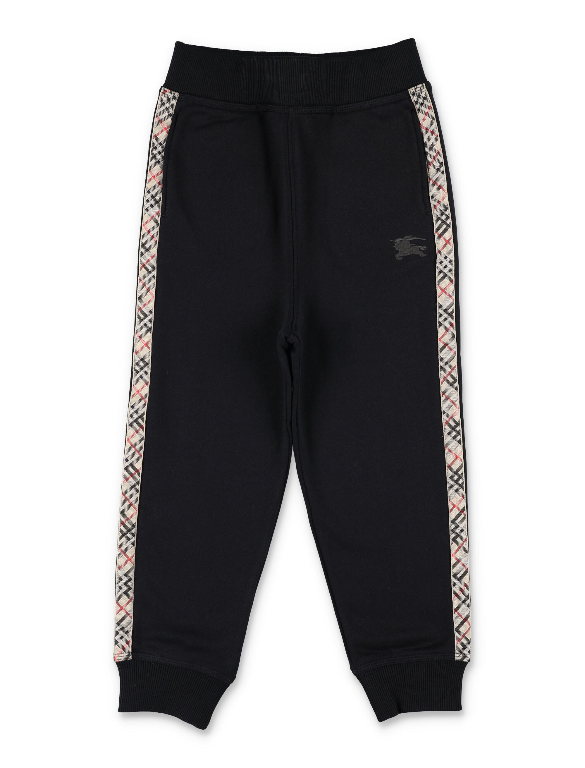 Kid - Burberry Joggers with Check Side Trim Black Cotton Sweatpants