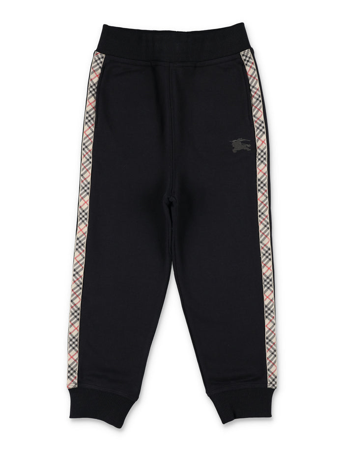 Kid - Burberry Joggers with Check Side Trim Black Cotton Sweatpants