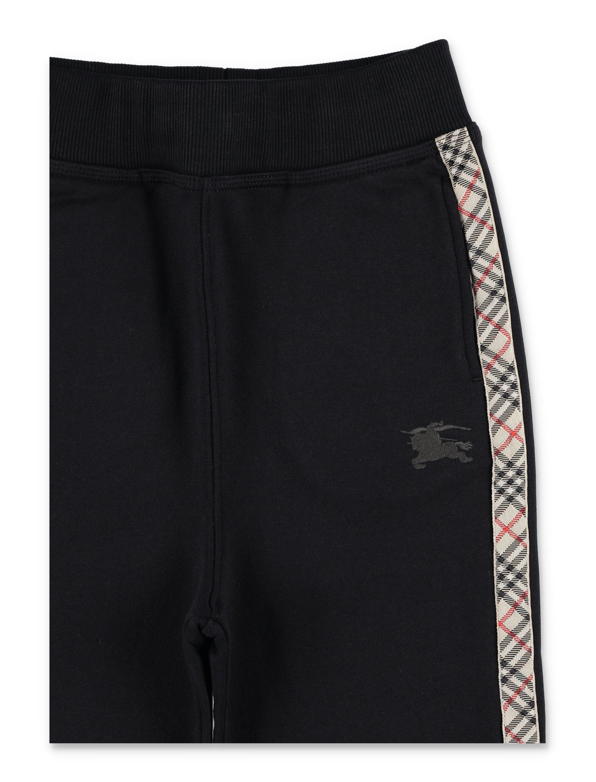 Kid - Burberry Joggers with Check Side Trim Black Cotton Sweatpants