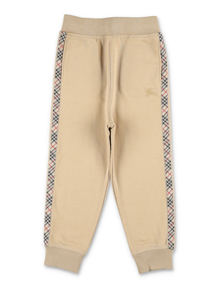 Kid - Check Trim Cotton Joggers Archive Beige Sand Sweatpants