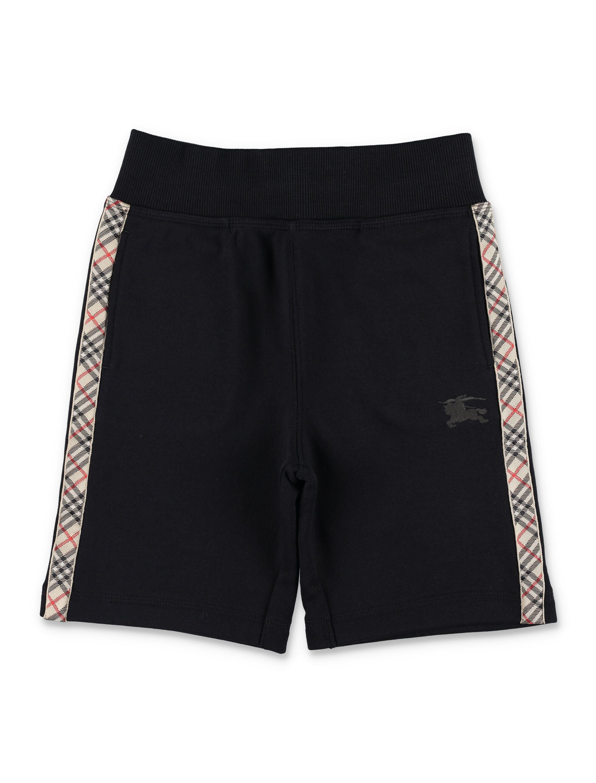 Kid - Burberry Cotton Shorts with Check Trim Black