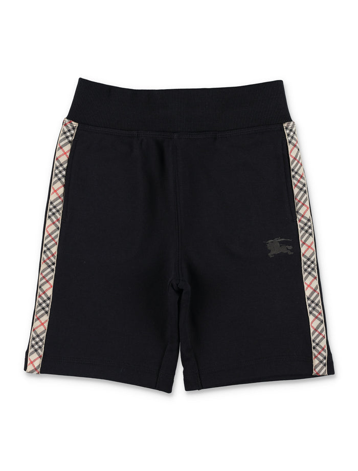 Kid - Burberry Cotton Shorts with Check Trim Black