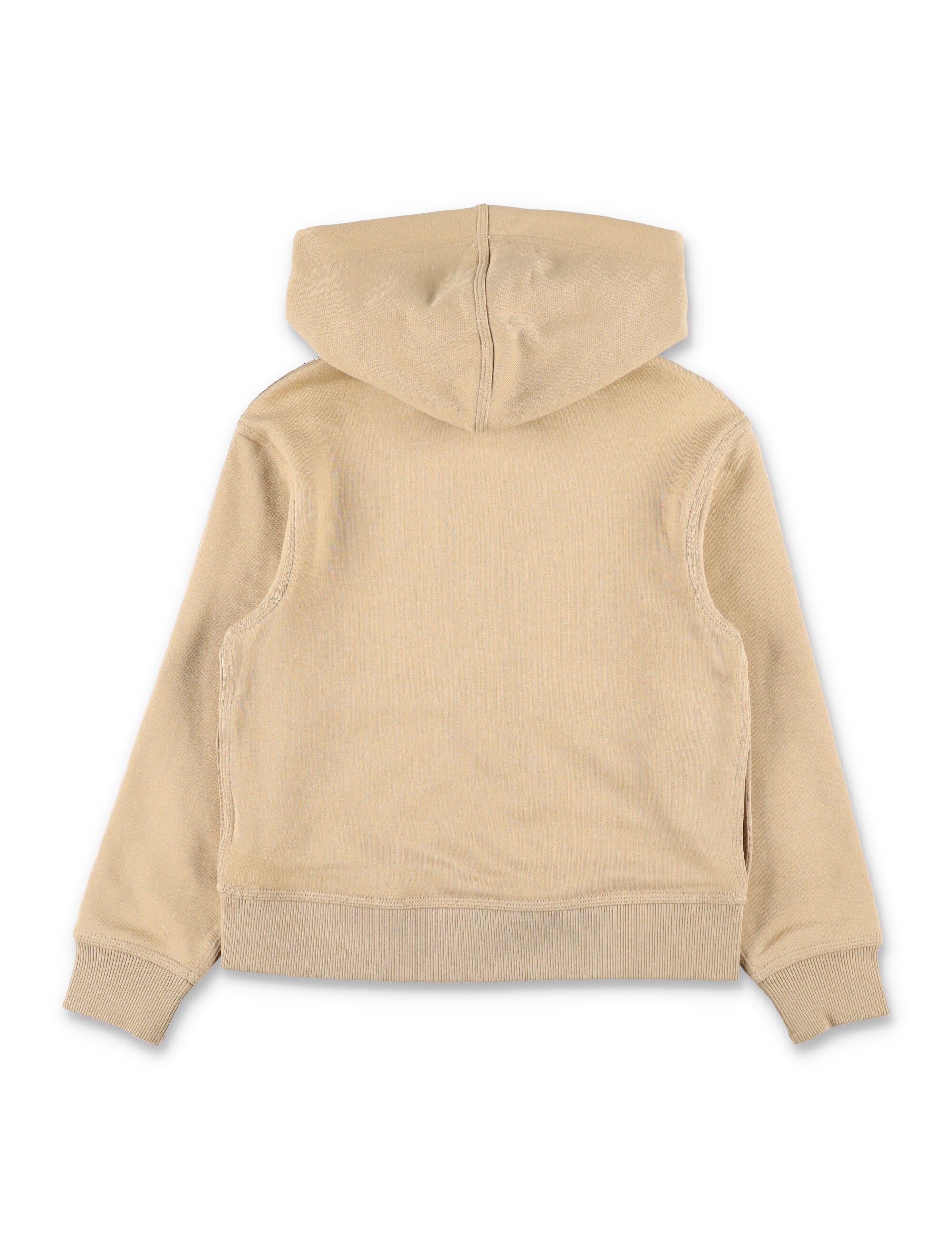 Kid - Cotton Zip Hoodie with Check Trim Sand Sweatshirt