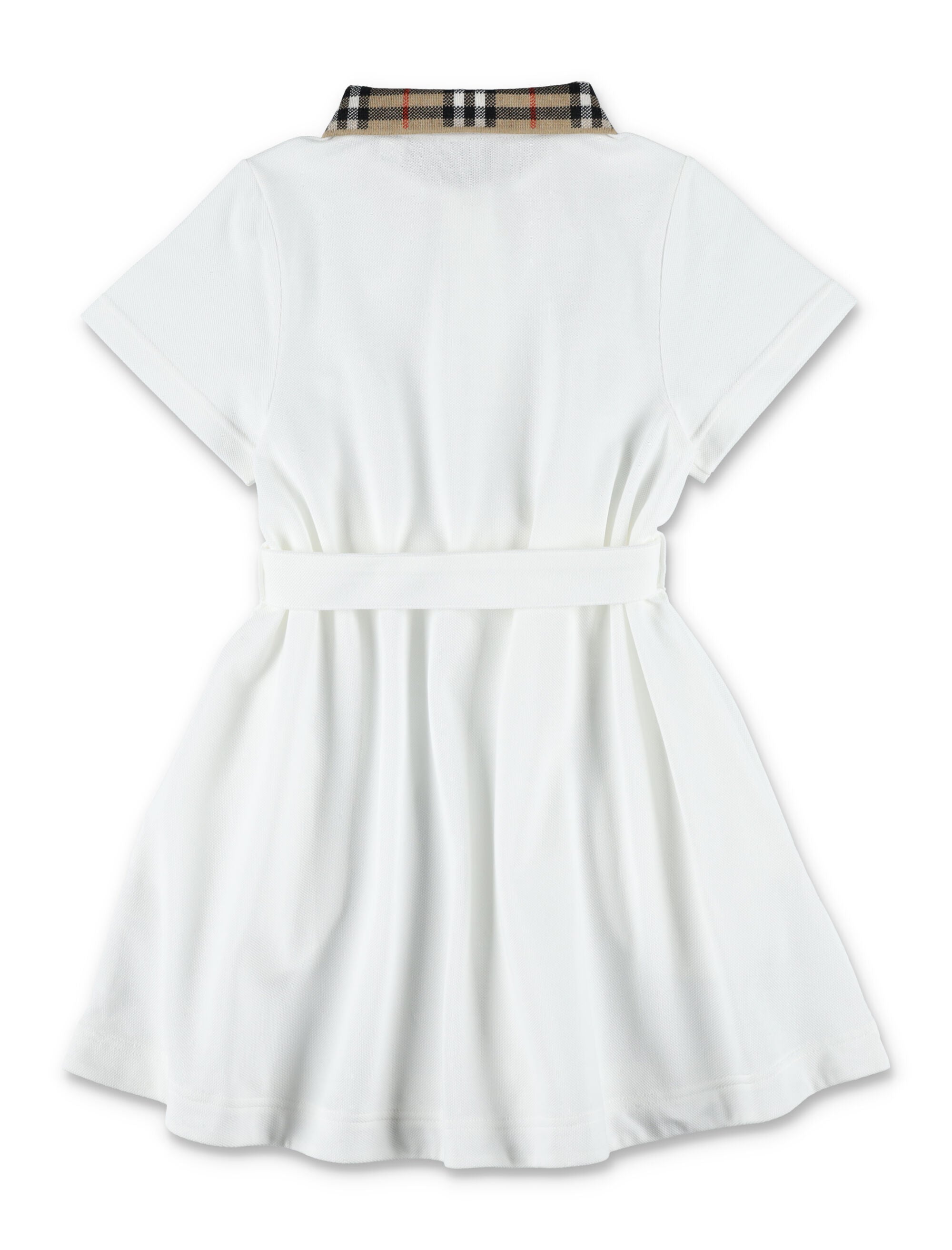 Kid - Burberry Polo Dress with Check Collar White Cotton