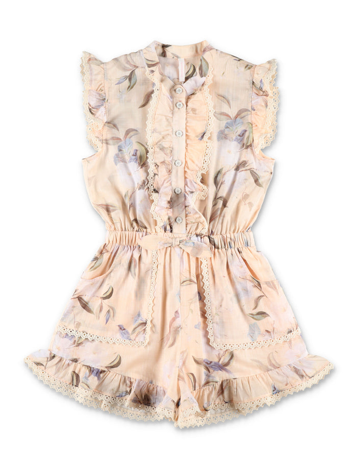 Kid - Cascadian frill playsuit Cream Floral Cotton