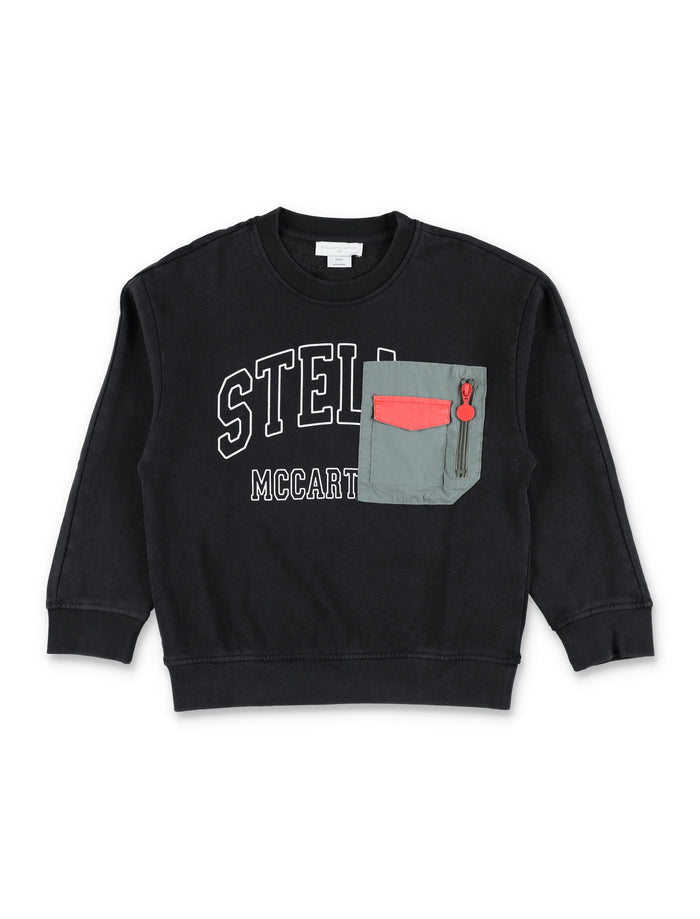 Stella McCartney Kids Black Logo Pocket Sweatshirt Cotton