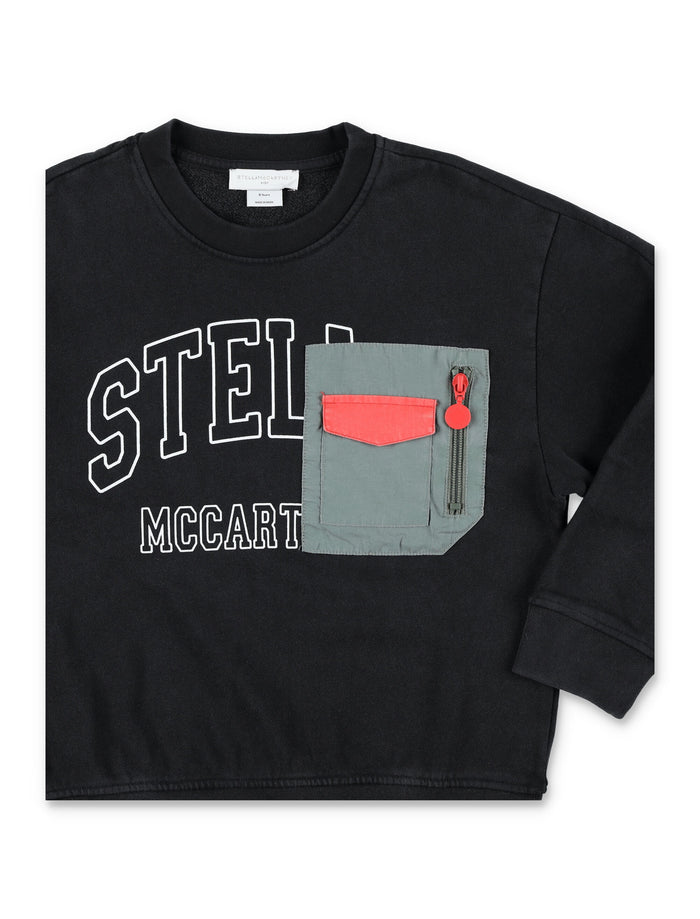 Stella McCartney Kids Black Logo Pocket Sweatshirt Cotton