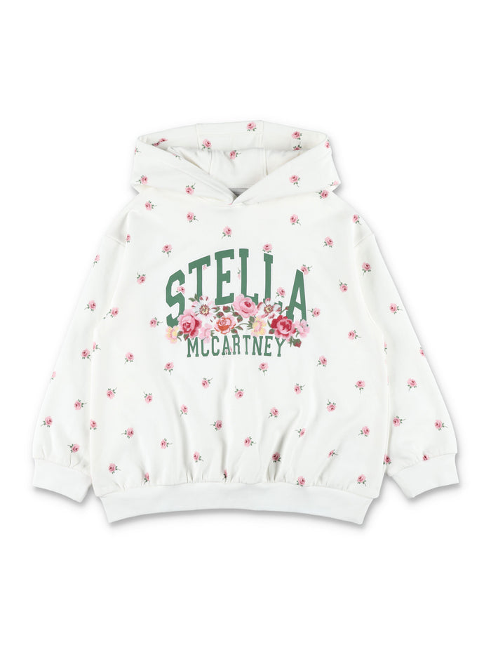 Kid - Stella McCartney Kids Floral Print Hoodie White Cotton Sweatshirt