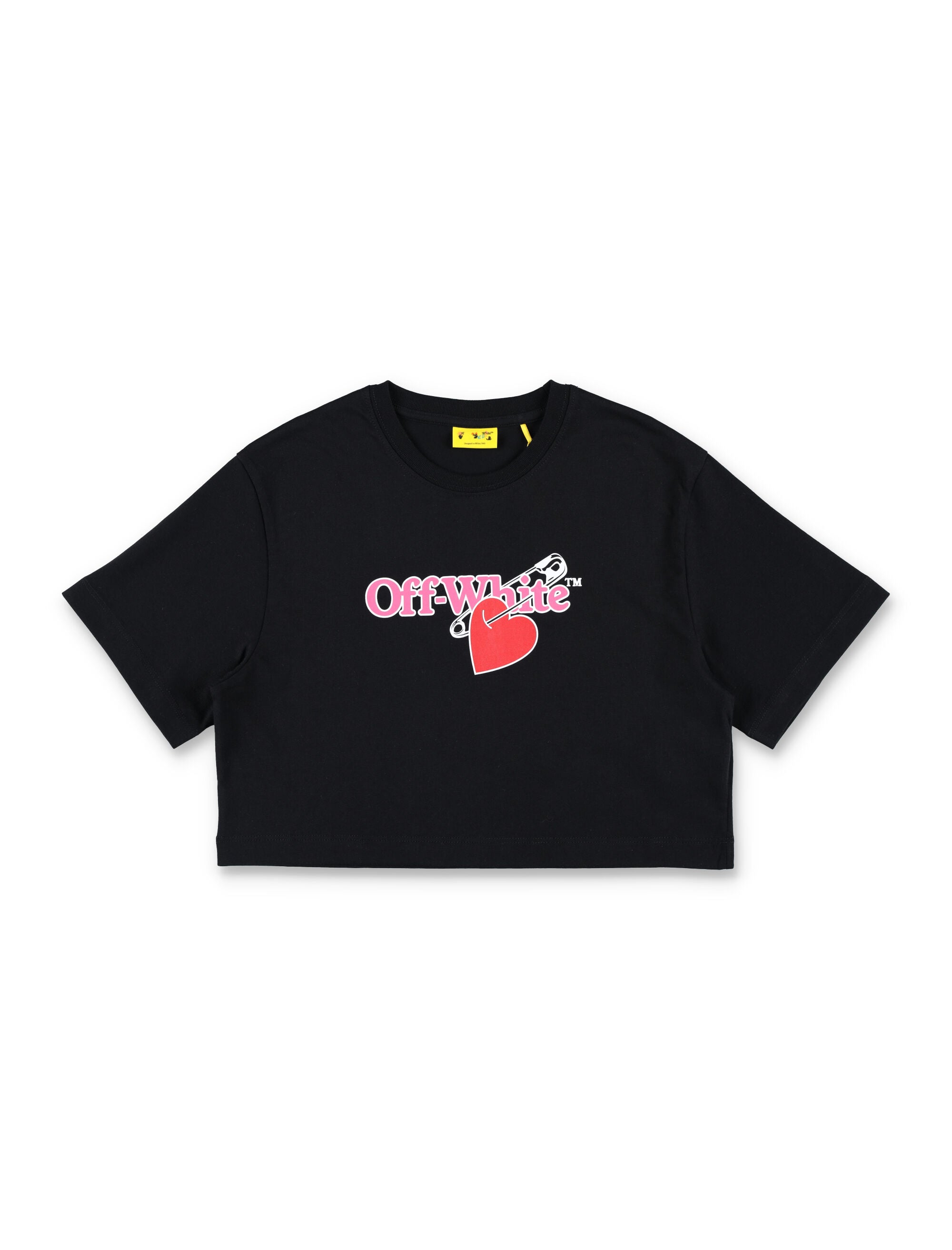 Off-White Kids black cropped cotton t-shirt with heart print Tshirt