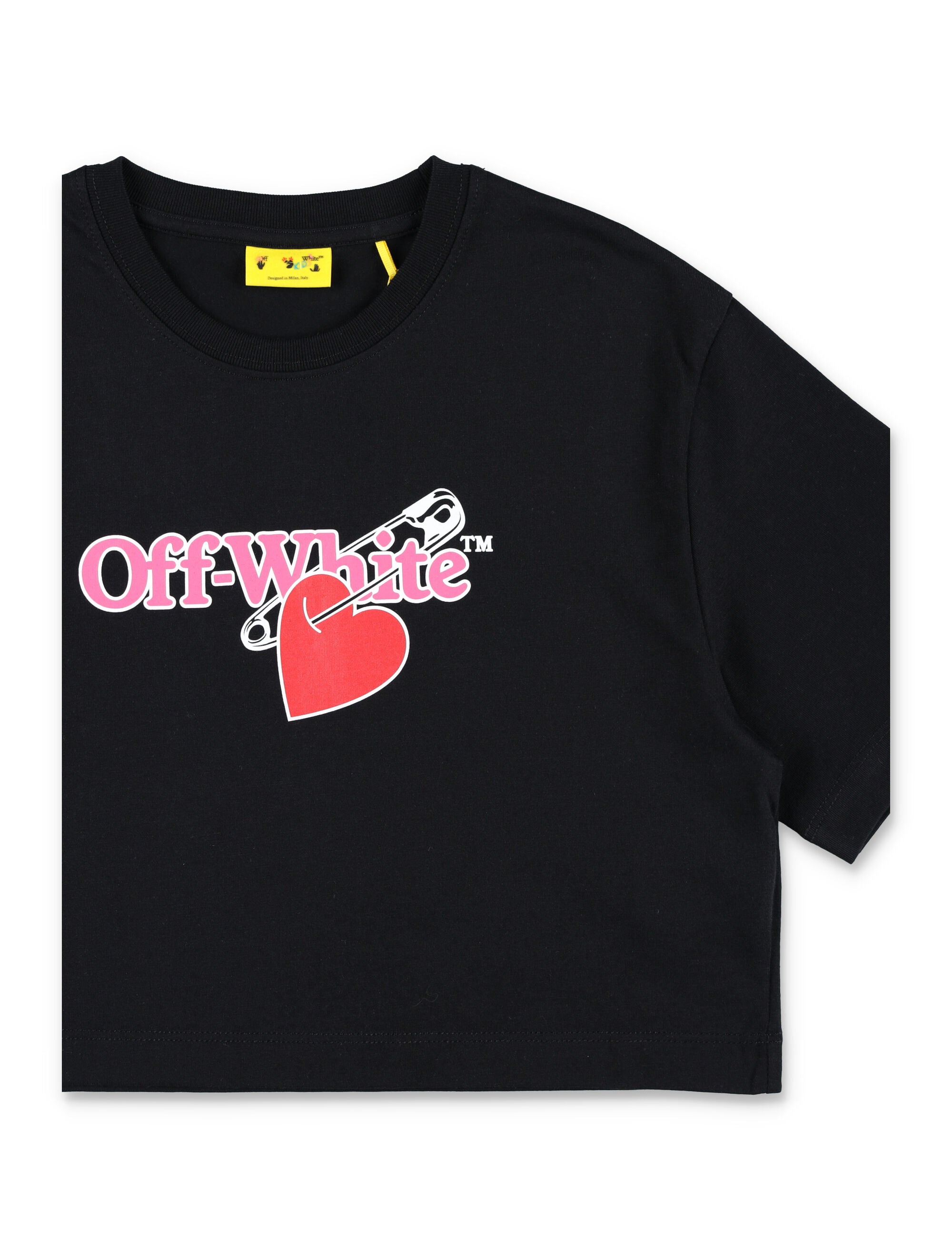 Off-White Kids black cropped cotton t-shirt with heart print Tshirt