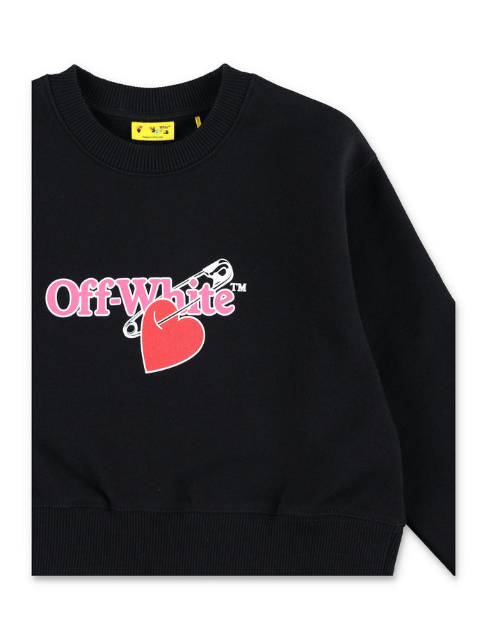 Off-White Kids Black Cropped Cotton Sweatshirt With Heart Print