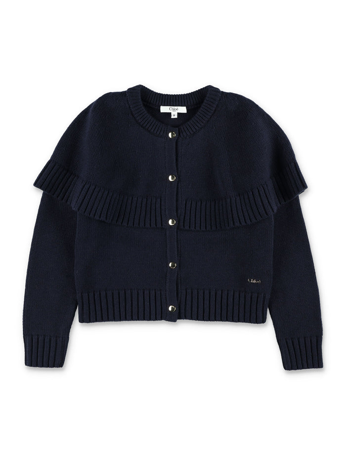 Chloé Kids Knitted Cape Cardigan Navy Cotton