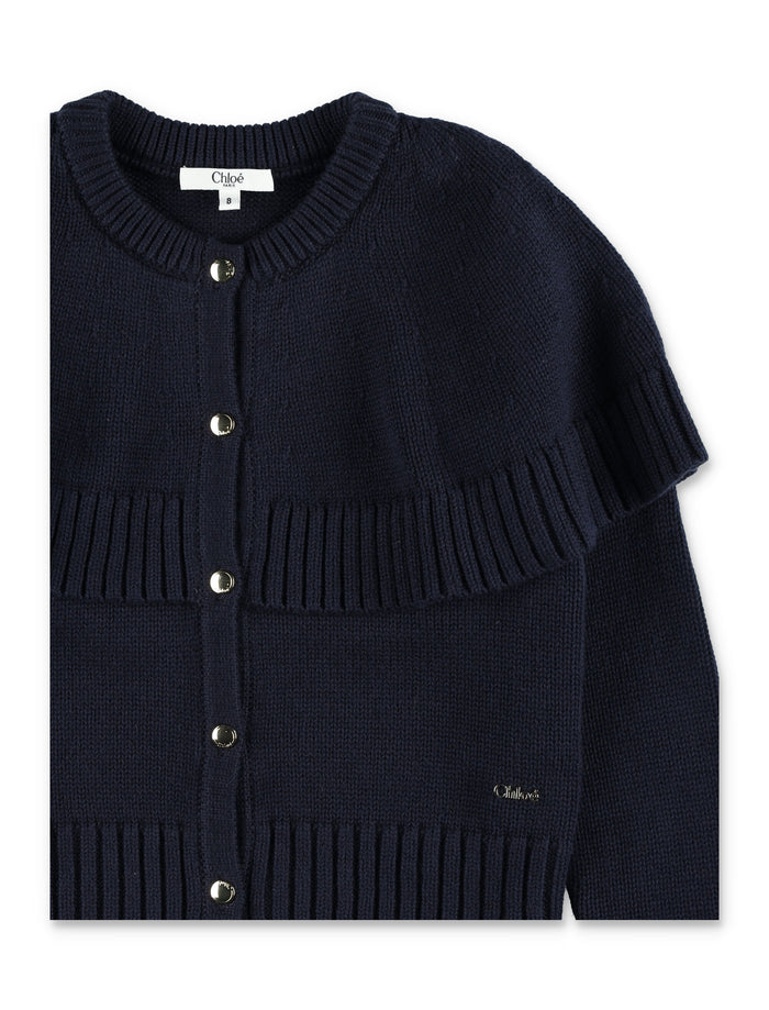 Chloé Kids Knitted Cape Cardigan Navy Cotton