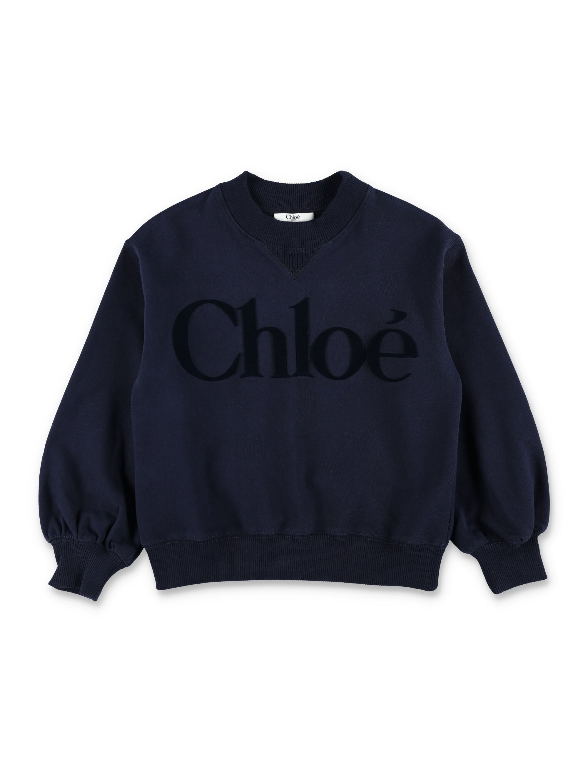 Chloé kids velvet logo sweatshirt Navy Cotton