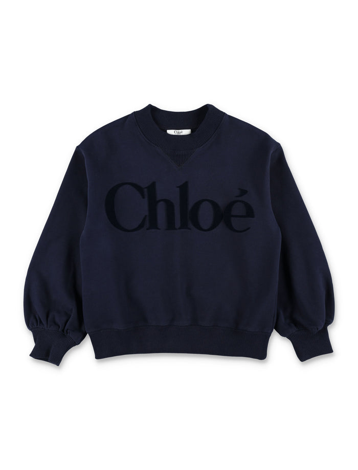 Chloé kids velvet logo sweatshirt Navy Cotton