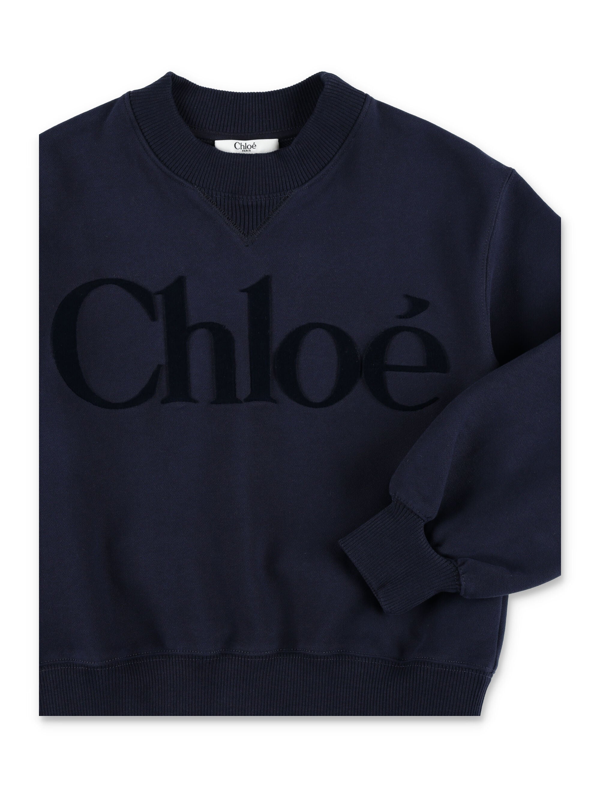 Chloé kids velvet logo sweatshirt Navy Cotton