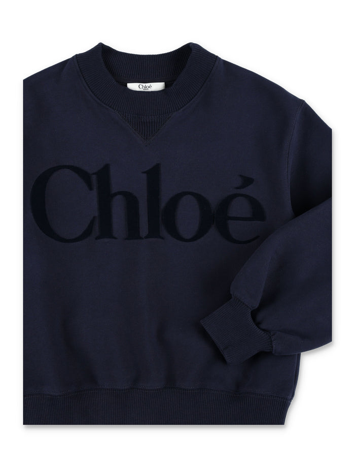 Chloé kids velvet logo sweatshirt Navy Cotton