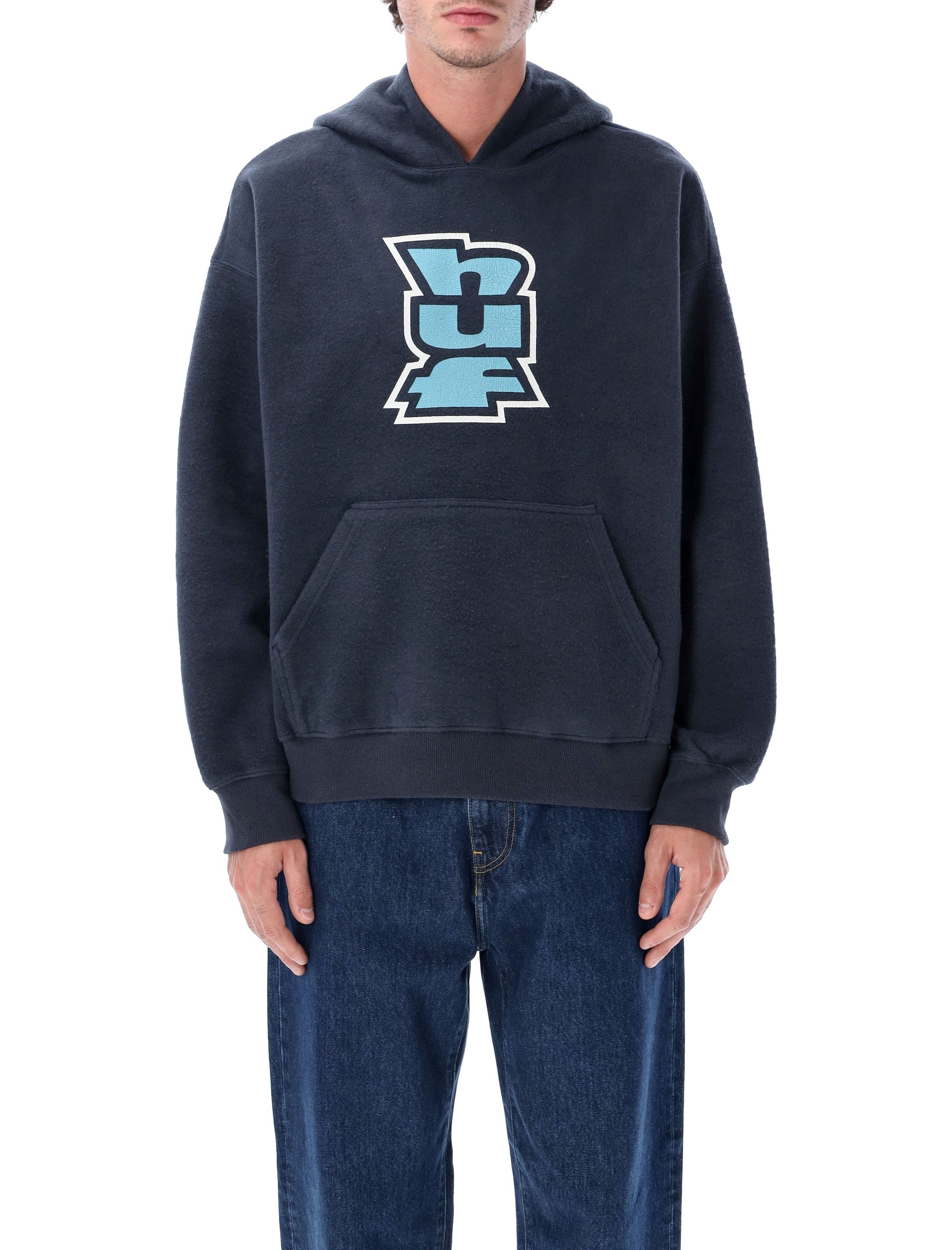 HUF Megablast Reverse Fleece Hoodie Navy Cotton Sweatshirt