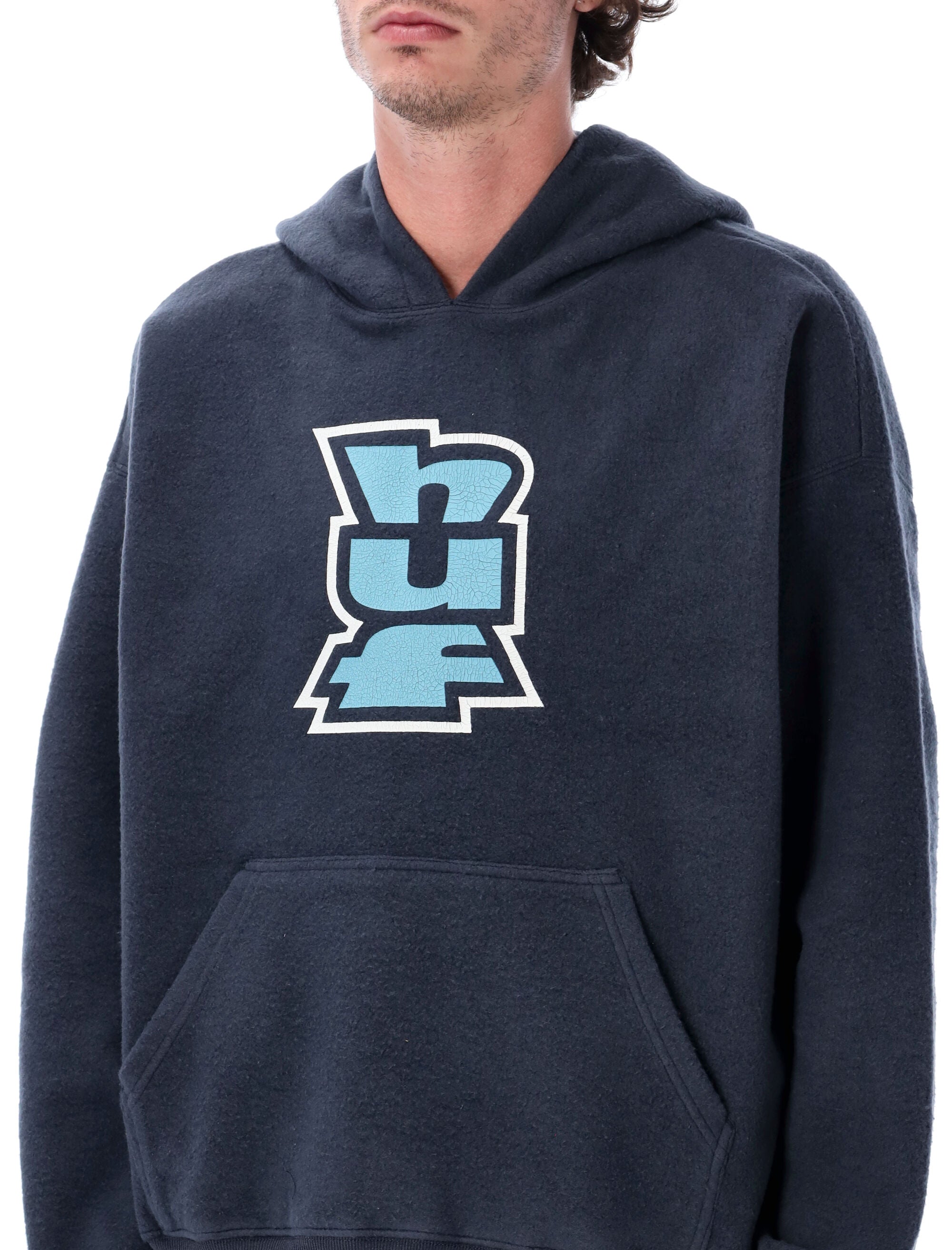 HUF Megablast Reverse Fleece Hoodie Navy Cotton Sweatshirt