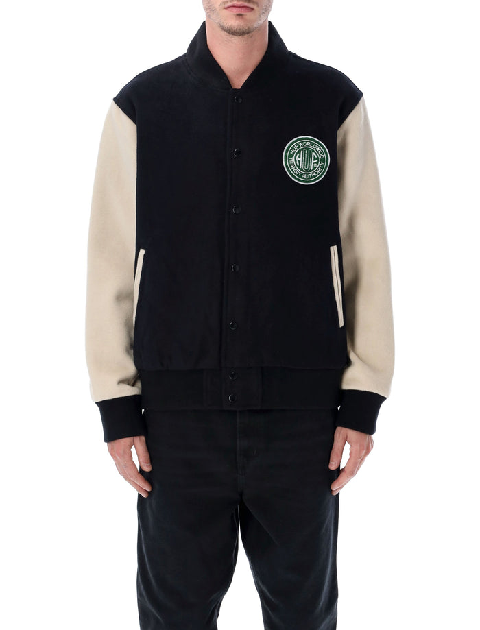 HUF Global Transit black wool varsity jacket Navy Polyester